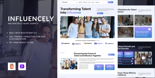Influencely - Influencer & Talent Agency Elementor Template Kit