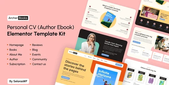 ArcherBooks - Author & eBook Resume Elementor Pro Template Kit