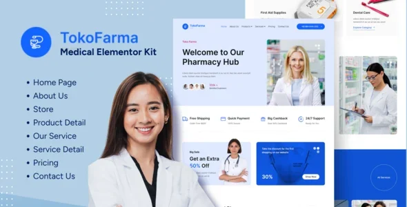 TokoFarma - Ecommerce Medicinal Store Elementor Template Kit