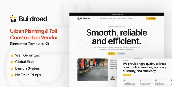 Buildroad - Urban Planning & Toll Contractor Elementor Template Kit