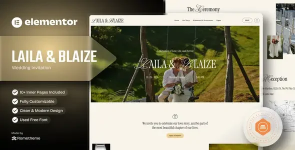 Laila & Blaize - Wedding Invitation Elementor Template Kit