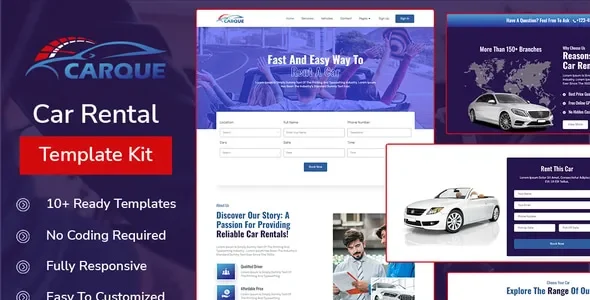 CarQue - Car Rental & Auto Services Elementor Template Kit